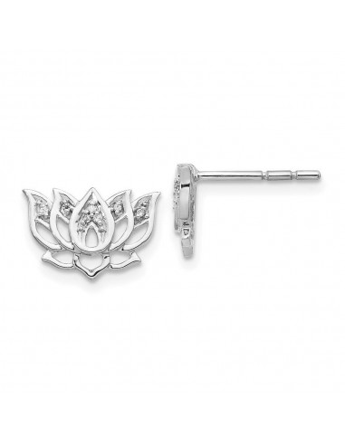 14k White Gold Diamond Lotus Flower Earrings en linge