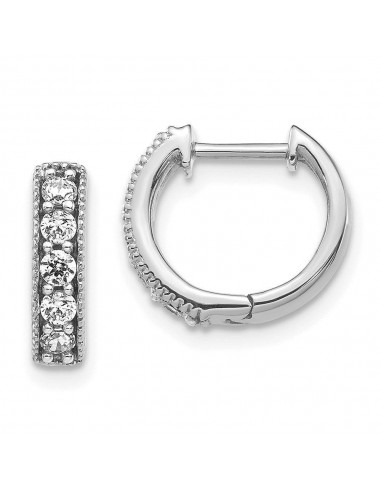 14k White Gold Diamond Milgrain Hoop Earrings acheter en ligne