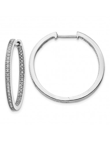 14K White Gold Polished Diamond In and Out Hinged Hoop Earrings en linge