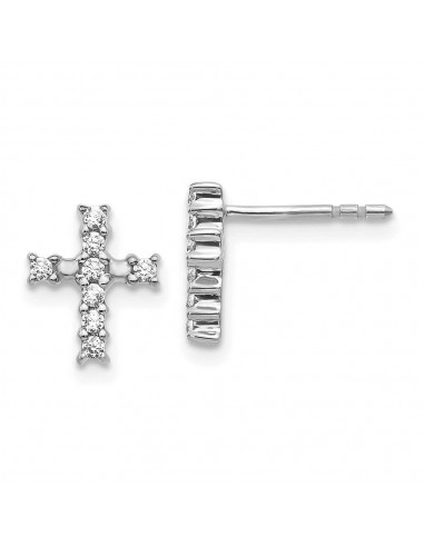 14K White Gold Polished Diamond Cross Post Earrings À commander