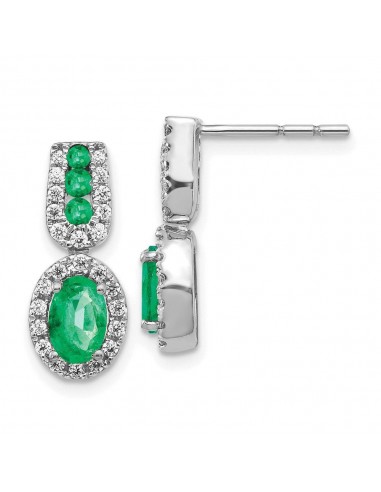 14k White Gold 1/3Ct Diamond & Emerald Earrings en ligne