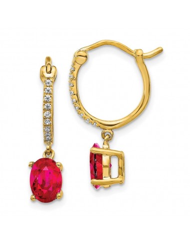 14k 1/10ct Diamond & Ruby Dangle Hoop Earrings Dans la société mordern