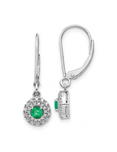 14k White Gold Diamond Halo Emerald Leverback Dangle Earrings d'Europe débarque