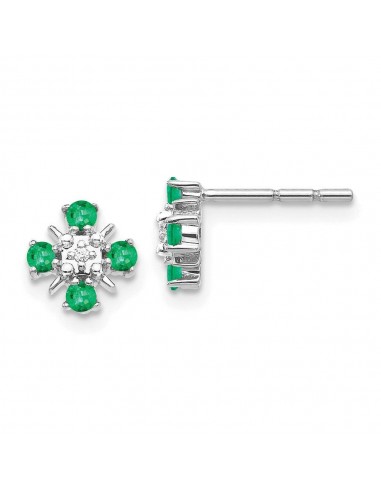 14k White Gold Emerald & Diamond Post Earrings Livraison rapide