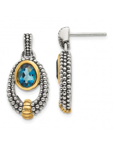 Sterling Silver w/Gold Flash-plating London Blue Topaz Dangle Earrings Livraison rapide