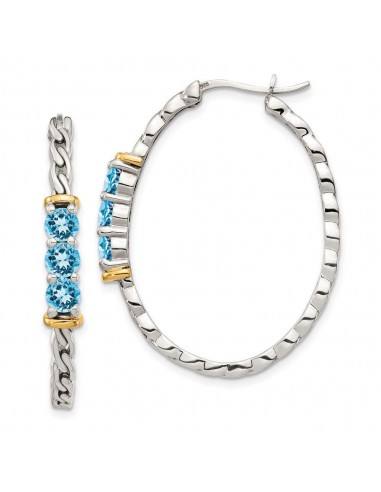 Sterling Silver w/ 14K Accent Light Swiss Blue Topaz Hoop Earrings acheter en ligne