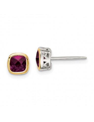 Sterling Silver w/ 14K Accent Rhodolite Garnet Square Stud Earrings sur le site 