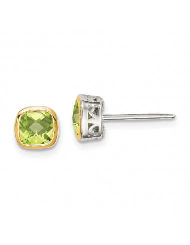 Sterling Silver w/ 14K Accent Peridot Square Stud Earrings livraison et retour toujours gratuits