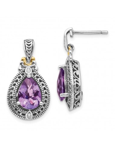 Sterling Silver w/14k Diamond & Amethyst Earrings hantent personnes