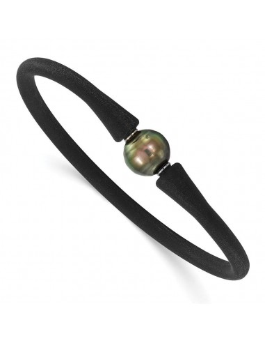 Stainless Steel Chisel and Silicone 10-11mm Tahitian Pearl Bracelet l'achat 