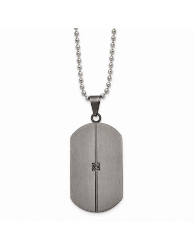 Stainless Steel Matte/Antiqued 0.04ct.tw Diamond Dog Tag Necklace destockage