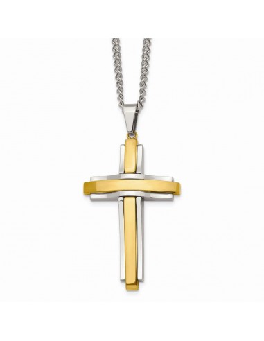 Stainless Steel Polished Yellow IP-plated Cross Necklace basket pas cher