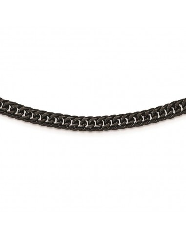 Stainless Steel Polished Black IP-plated Double Curb Chain Necklace en linge