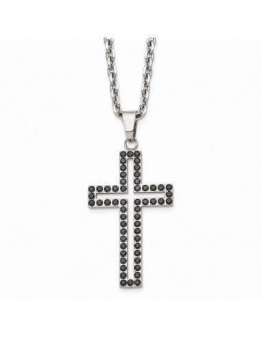 Stainless Steel Polished Black CZ Cross Necklace En savoir plus