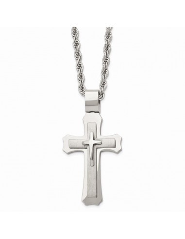 Stainless Steel Brushed and Polished Triple Layer Cross Necklace Profitez des Offres !