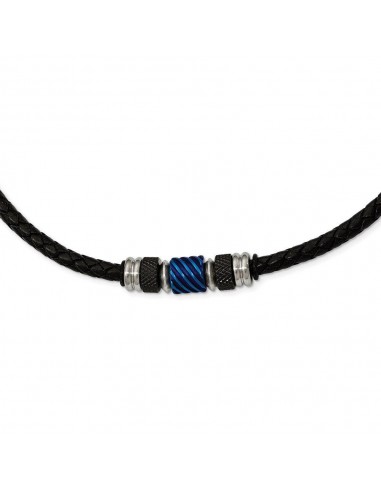 Stainless Steel Brushed/Polished Blk IP Blue IP Blk Rubber Blk Leather Neck pas cher