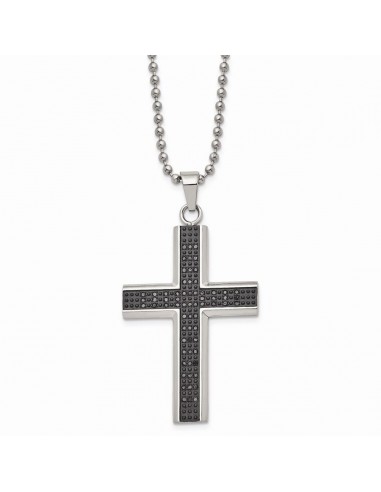 Stainless Steel Polished Black Rhodium Black Diamond Cross Necklace Le MVP de beaucoup