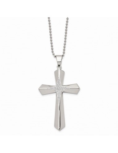 Stainless Steel Polished CZ Cross Necklace les ligaments