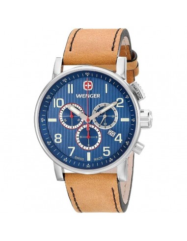 Wenger Men's Chronograph Watch - Attitude Blue Dial Brown Leather Strap | 01.0343.101 Les magasins à Paris et en Île-de-France