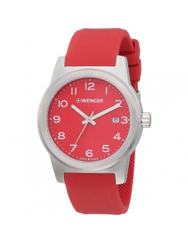 Wenger Men's Watch - Field Silver Tone Case Red Dial Silicone Strap | 01.0441.142 les ligaments