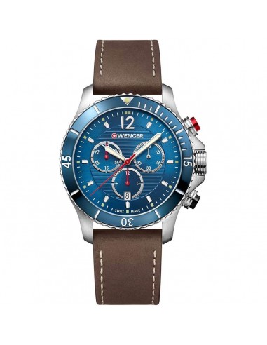 Wenger Men's Chronograph Watch - Seaforce Blue Dial Brown Leather Strap | 01.0643.116 pas cher chine