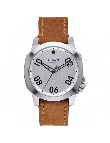 Nixon Men's Quartz Watch - Ranger 40 Silver Tone Dial Brown Leather Strap | A4712092 pas chere