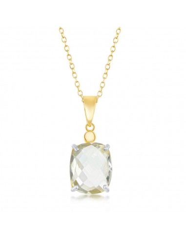 Sterling Silver 4-Prong Checkered Green Amethyst Necklace online