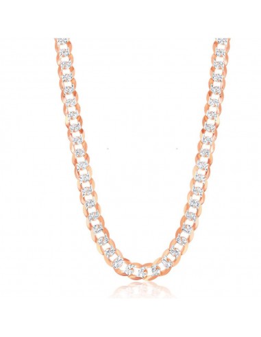 Sterling Silver Rose GP 7.3mm Flat Pave Cuban Chain, 24" À commander