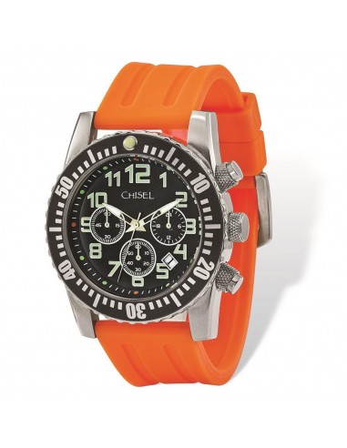 Mens Chisel Black Dial Orange Silicone Strap Chronograph Watch le des métaux précieux