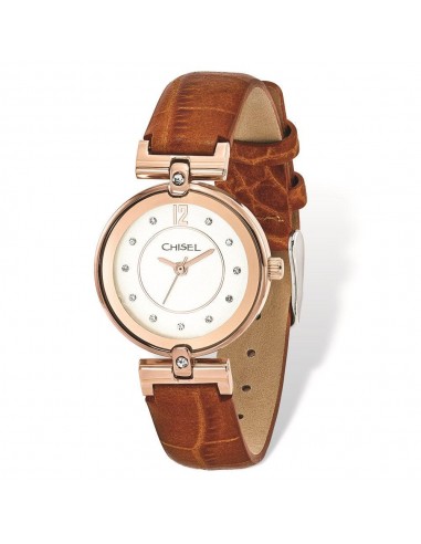 Ladies Chisel IP Rose-plated White Dial Brown Leather Watch chez Cornerstreet bien 