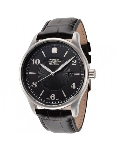 Wenger Men's Quartz Watch - Classic Executive Black Dial Leather Strap | 01.9041.201C les ctes