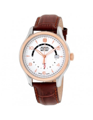 Wenger Men's Watch - Classic Swiss Quartz White Dial Brown Leather Strap | 79306C de pas cher