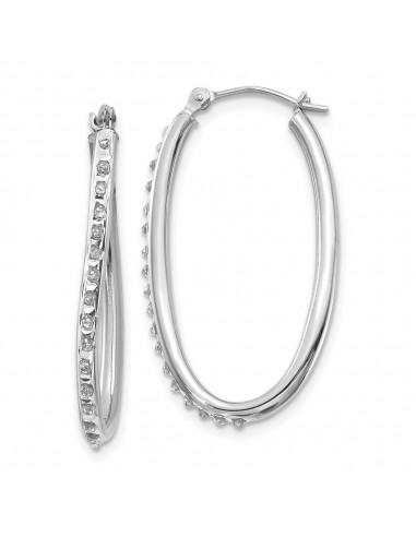 14k White Gold Diamond Fascination Oval Hinged Hoop Earrings votre