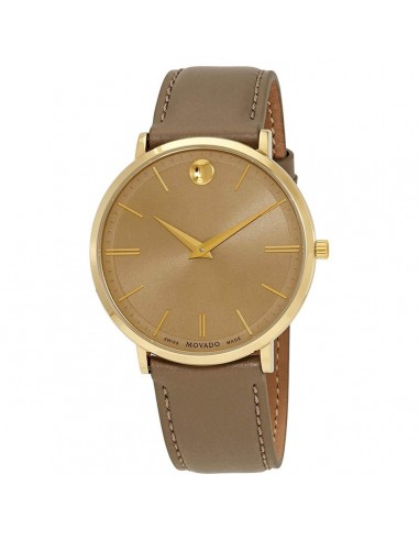 Movado Men's Quartz Watch - Ultra Slim Beige Dial Taupe Leather Strap | 0607375 de la marque