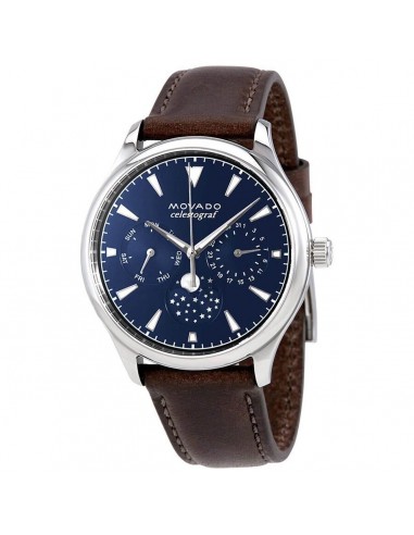 Movado Women's Quartz Watch - Heritage Moonphase Navy Blue Dial Brown Strap | 3650009 français