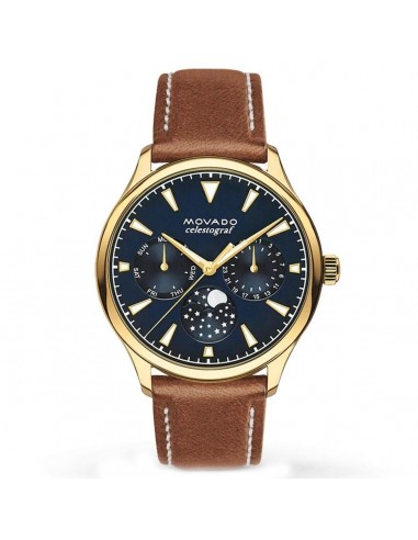 Movado Women's Moonphase Watch - Heritage Navy Yellow Gold Case Brown Strap | 3650010 Les magasins à Paris et en Île-de-France