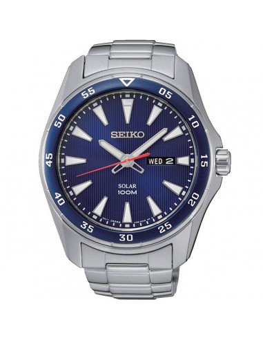 Seiko Men's Quartz Watch - Solar Black Dial Silver Stainless Steel Bracelet | SNE391P1 solde