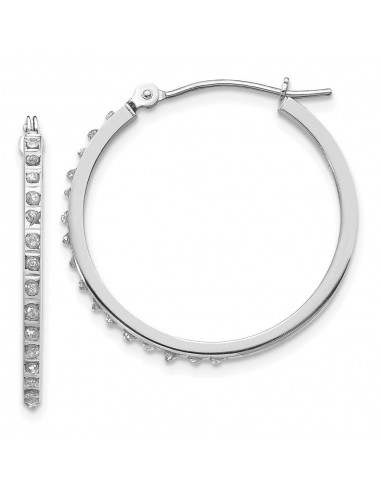 14k White Gold Diamond Fascination Round Hinged Hoop Earrings livraison gratuite