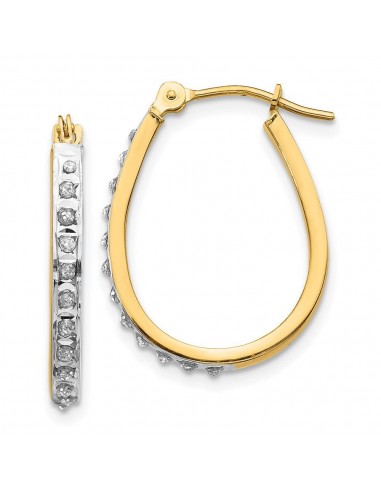 14k Yellow & Rhodium Diamond Fascination Oval Hinged Hoop Earrings de pas cher