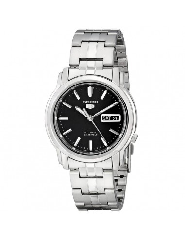 Seiko Men's Automatic Watch - Seiko 5 Black Dial Silver Tone Bracelet | SNKK71K1 Pour