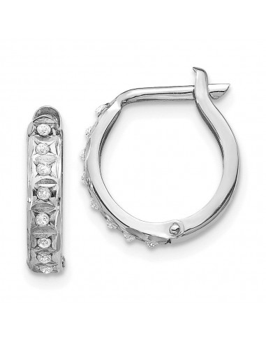 14k White Gold Diamond Fascination Round Hinged Hoop Earrings basket pas cher