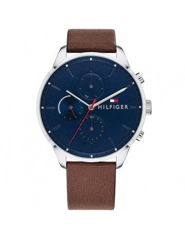 Tommy Hilfiger Men's Quartz Watch - Chase Day-Date Blue Dial Brown Strap | 1791487 Venez acheter