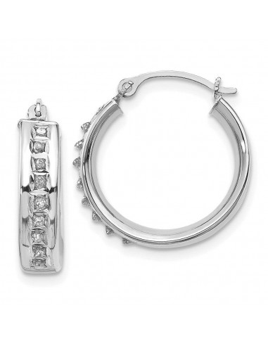 14k White Gold Diamond Fascination Round Hoop Earrings de pas cher