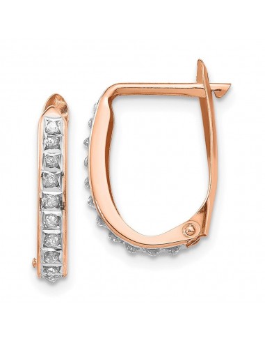 14k Rose Gold Diamond Fascination Oval Leverback Hinged Hoop Earrings Fin de série