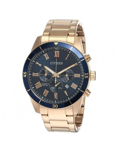 Citizen Men's Quartz Watch - Chronograph Blue Dial Rose Gold Bracelet | AN8169-58L en stock