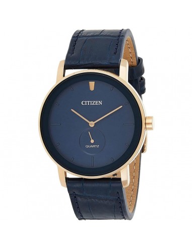 Citizen Men's Quartz Watch - Rose Gold Tone Case Navy Blue Leather Strap | BE9183-03L de pas cher