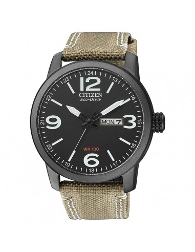 Citizen Men's Watch - Eco-Drive Day-Date Black Dial Beige Nylon Strap | BM8476-23E la colonne vertébrale