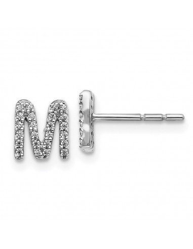 14k White Gold Diamond Initial M Earrings Les magasins à Paris et en Île-de-France