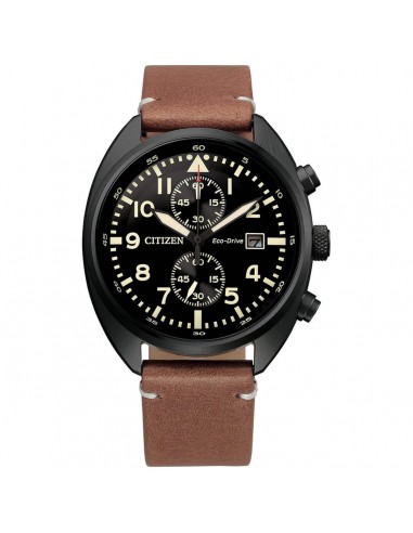 Citizen Men's Watch - Chronograph Black Dial Brown Leather Strap | CA7045-14E france