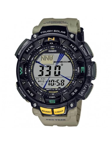 Casio Men's Watch - Protrek Rotating Bezel Grey Digital Dial Beige Strap | PRG240-5 Venez découvrir notre 